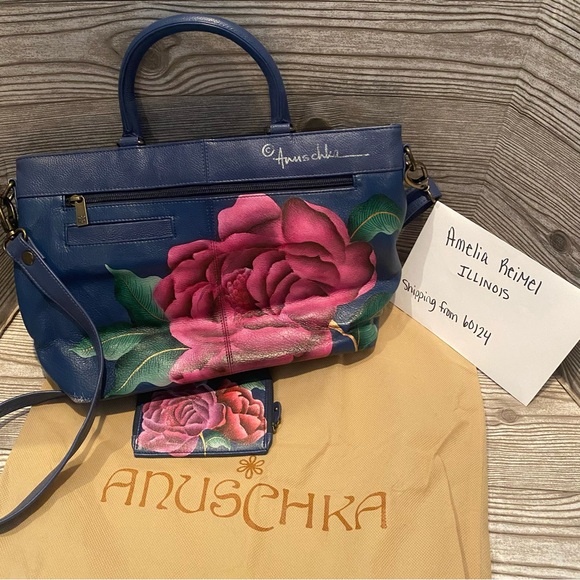 Anuschka Large Crossbody Satchel in Moonlit Peonies with Matching Wallet - Picture 2 of 15